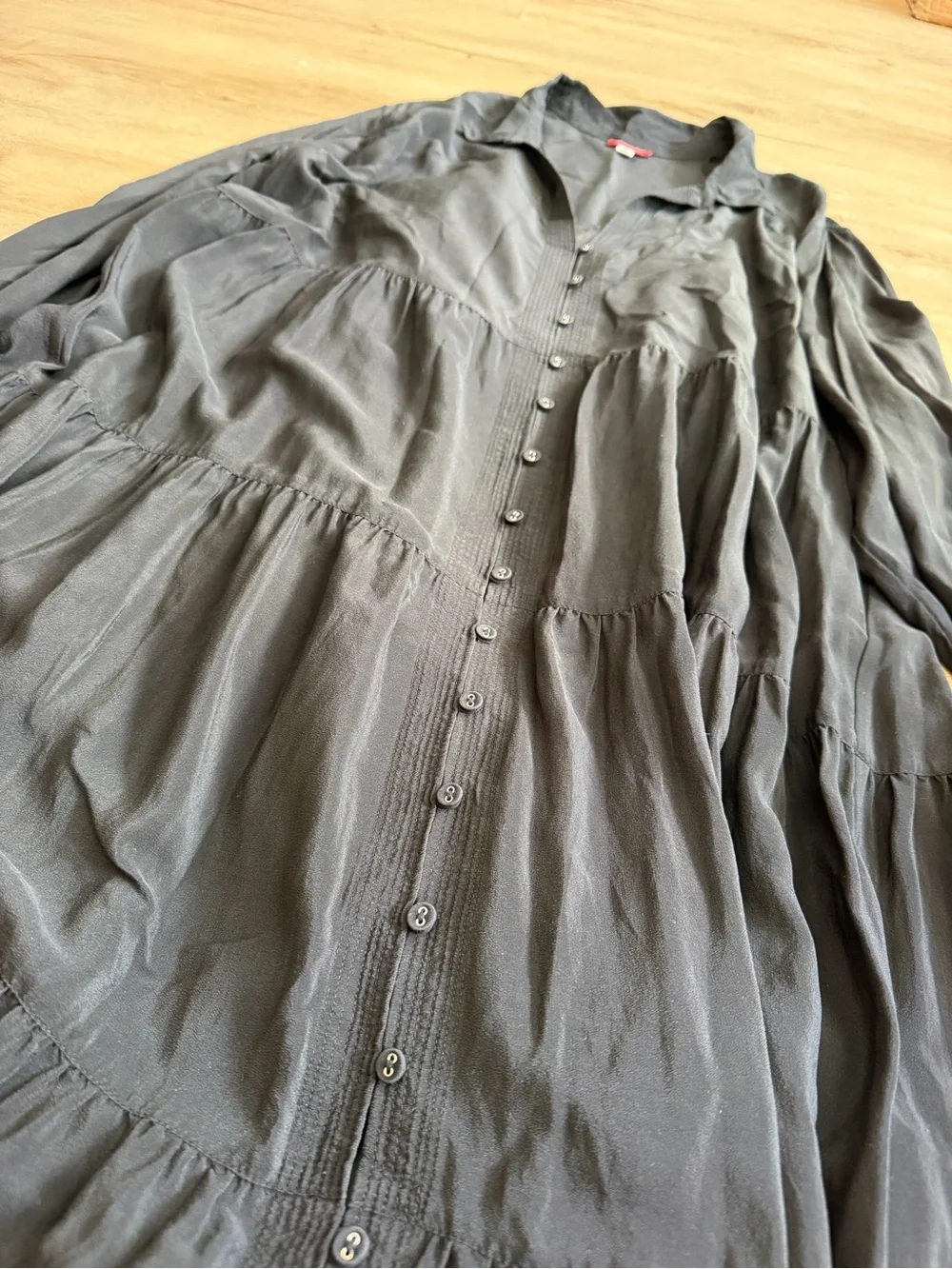JOHNNY WAS Tiered Wanderer Dress Long Sleeve button up 100% silk XL - Picture 7 of 8